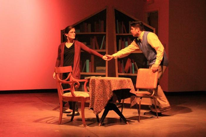 Katie Palazzola and Kelvin Urday in Tesseract Theatre's production of HELVETICA. Photo Credit: Jackie Zigler.